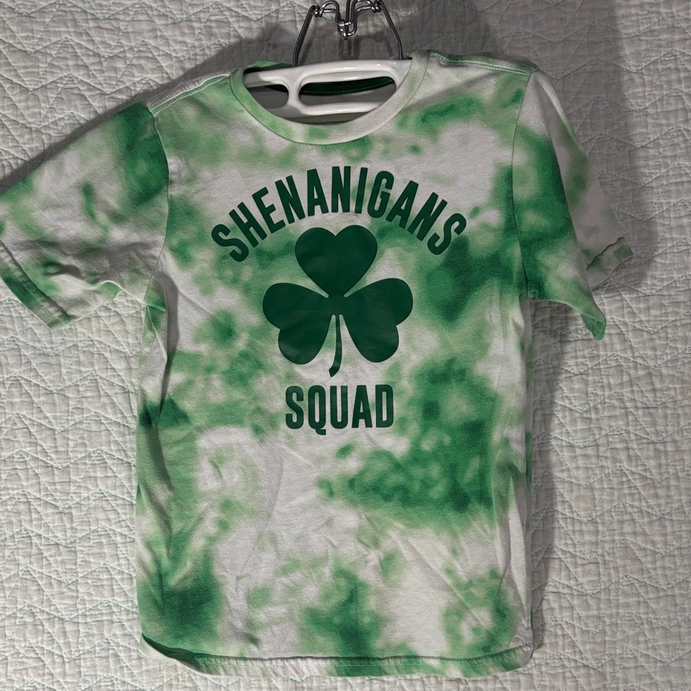 Green Tie-Dye Kids Shirt with Shamrock Print